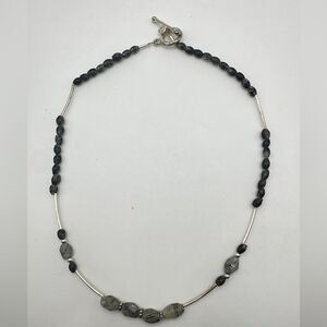 17" sterling silver beading and hardware, with rutilated quartz bead, necklace!